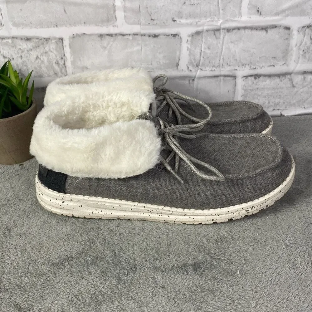 Hey Dude Gray Faux Fur Lined Slip-On Sneakers